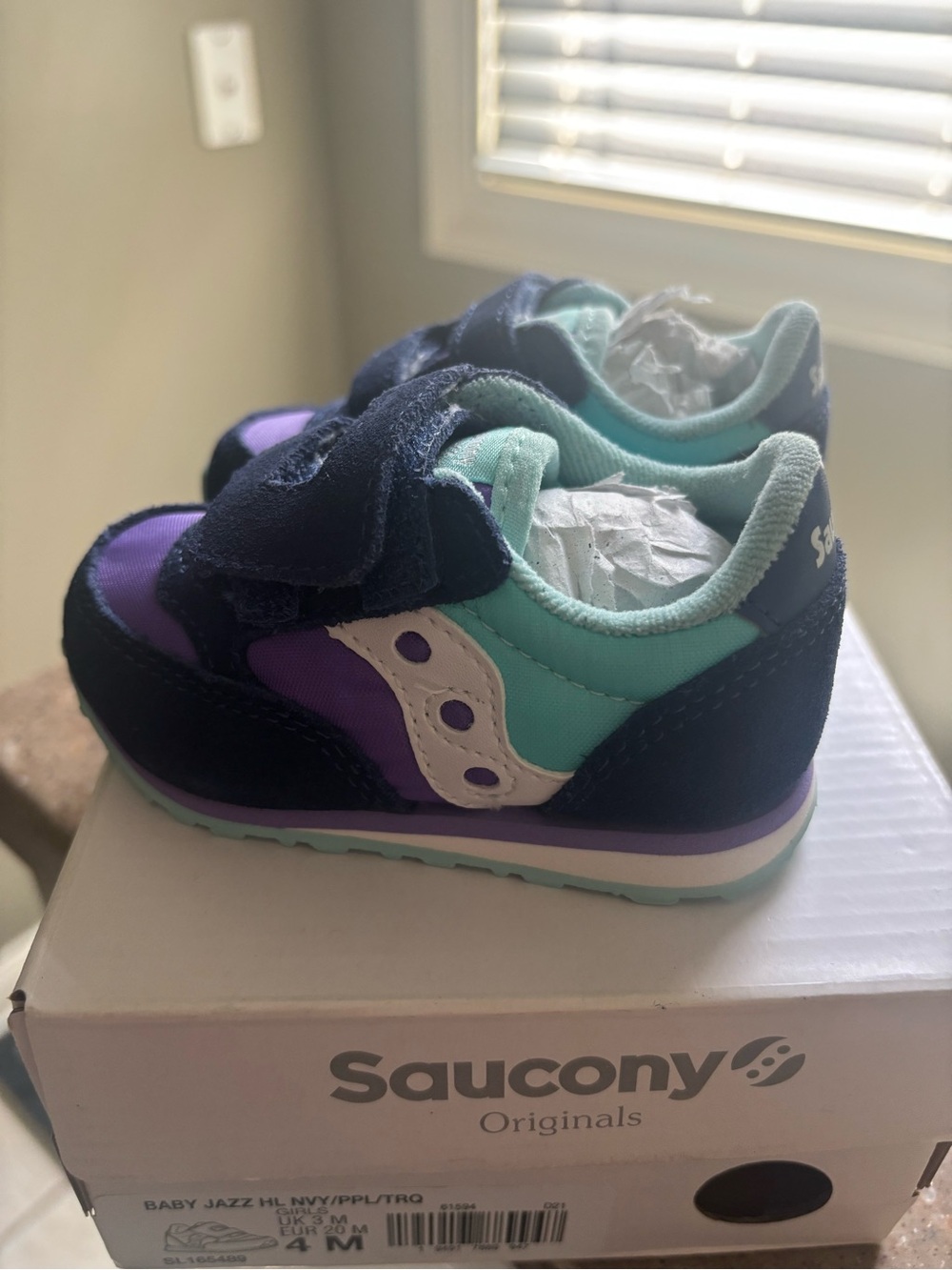Saucony Kids Navy Purple Teal Velcro Athletic Sneakers